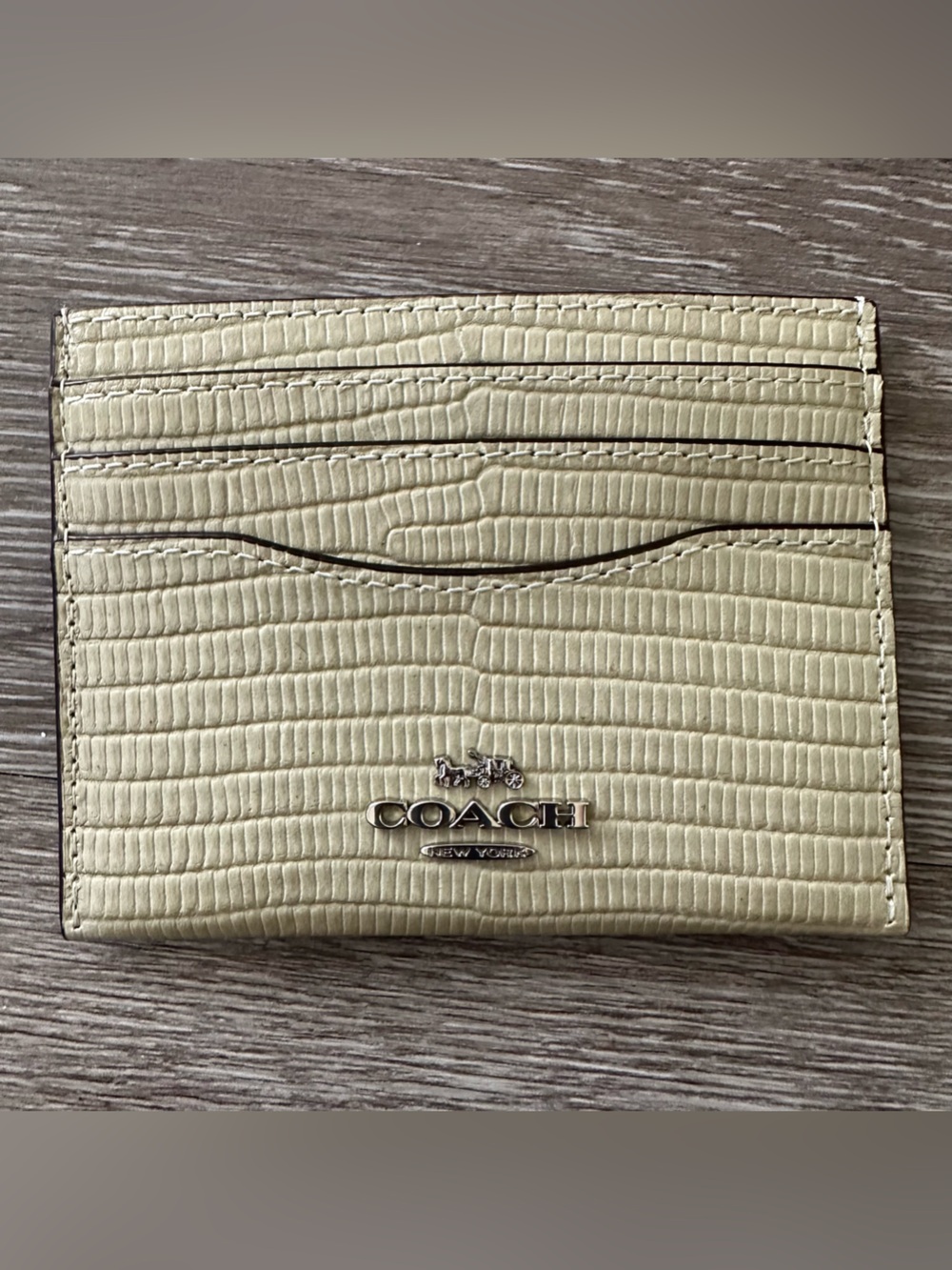 Coach Pale Yellow Textured Leather Card Holder